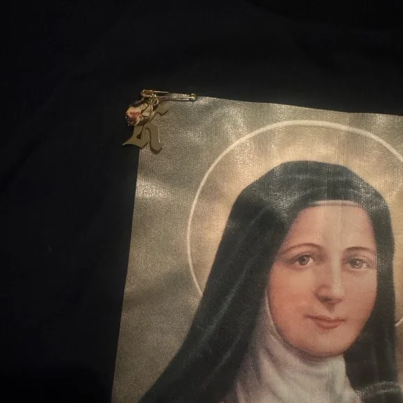 Christopher Kane Saint Teresa Virgin Mary Black Cropped Sweater Size XS Pins - Picture 9 of 16